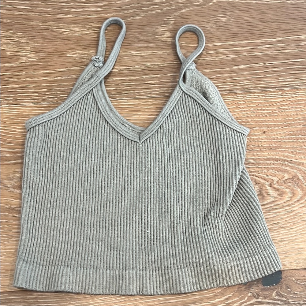 Gray/Sage Green Ribbed Knit Women's Top